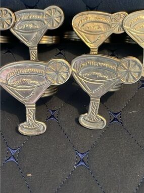 Margarita Cocktail Glass Napkin Rings - Set of 8 Silver Metal